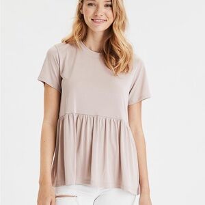 🎀 NWT American Eagle AE Soft Pink Babydoll Peplum Top Small
